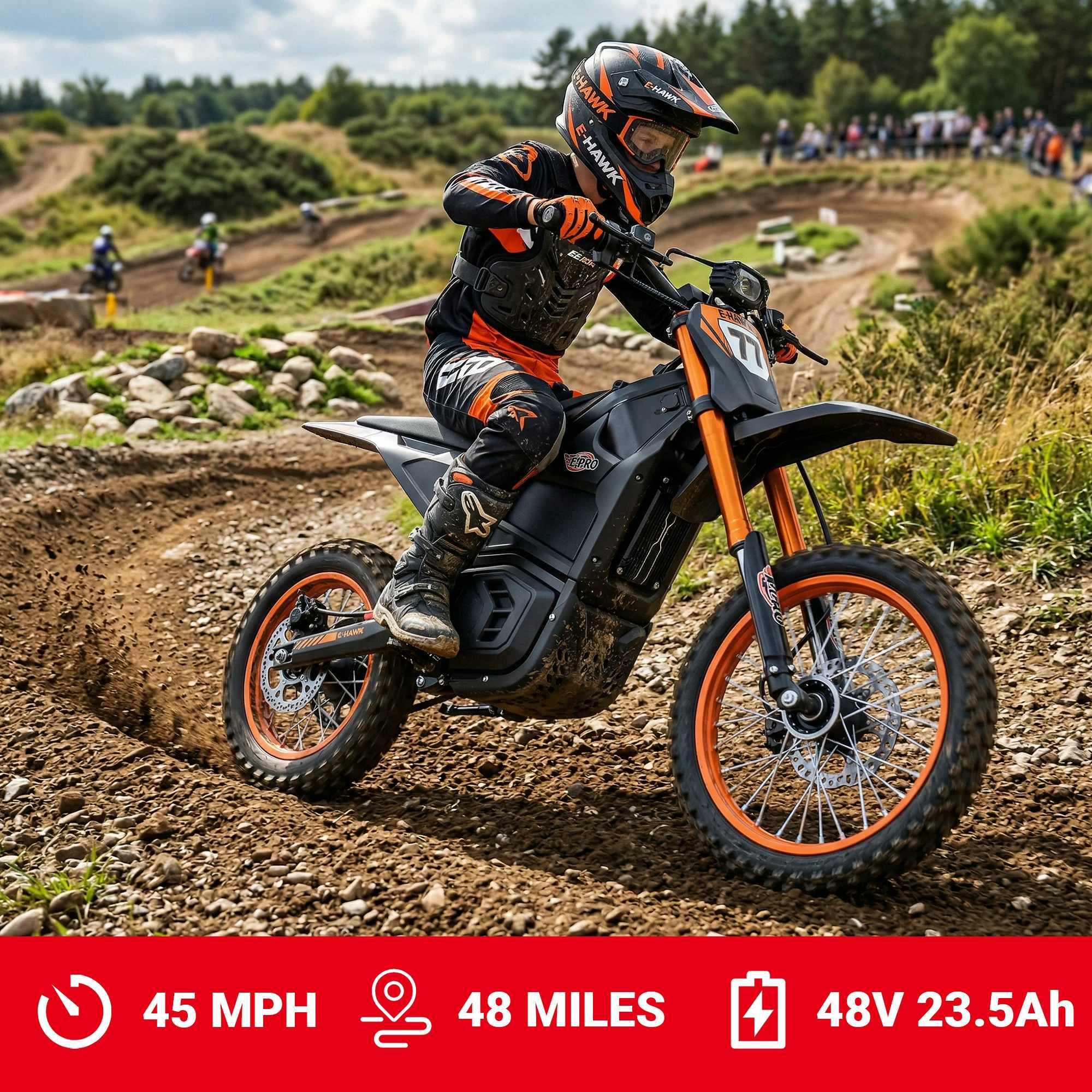 Free Shipping! X-PRO E-HAWK Electric Dirt Bike — 3500W Peak Mid-Drive Gearbox, 48V 23.5Ah, Up to 42+ MPH - Image 3