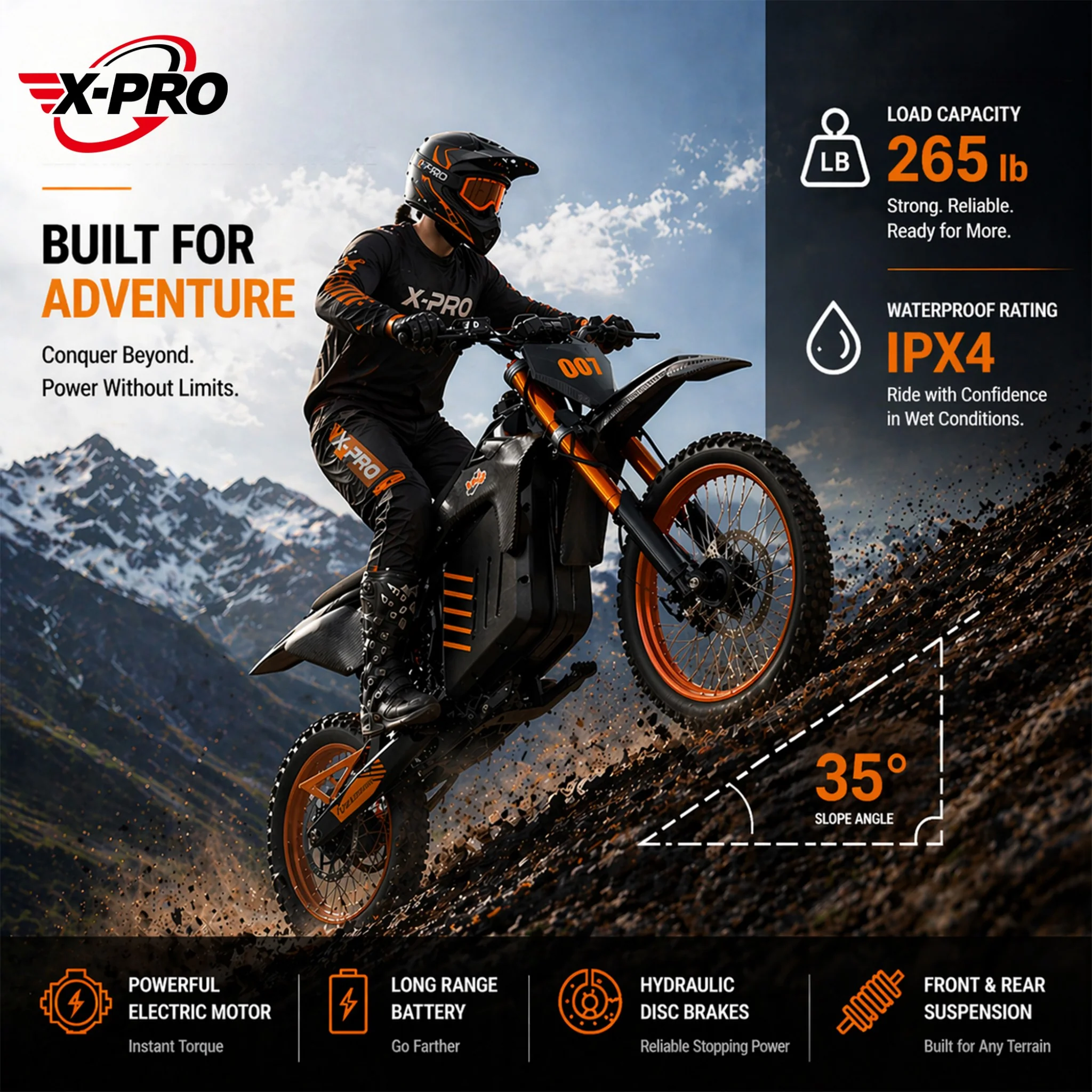Free Shipping! X-PRO Drax Sport 2700W 48V 23AH Teens Adults Electric Dirt Bike with New Version LED Light! 14"/12" Wheels! - Image 3
