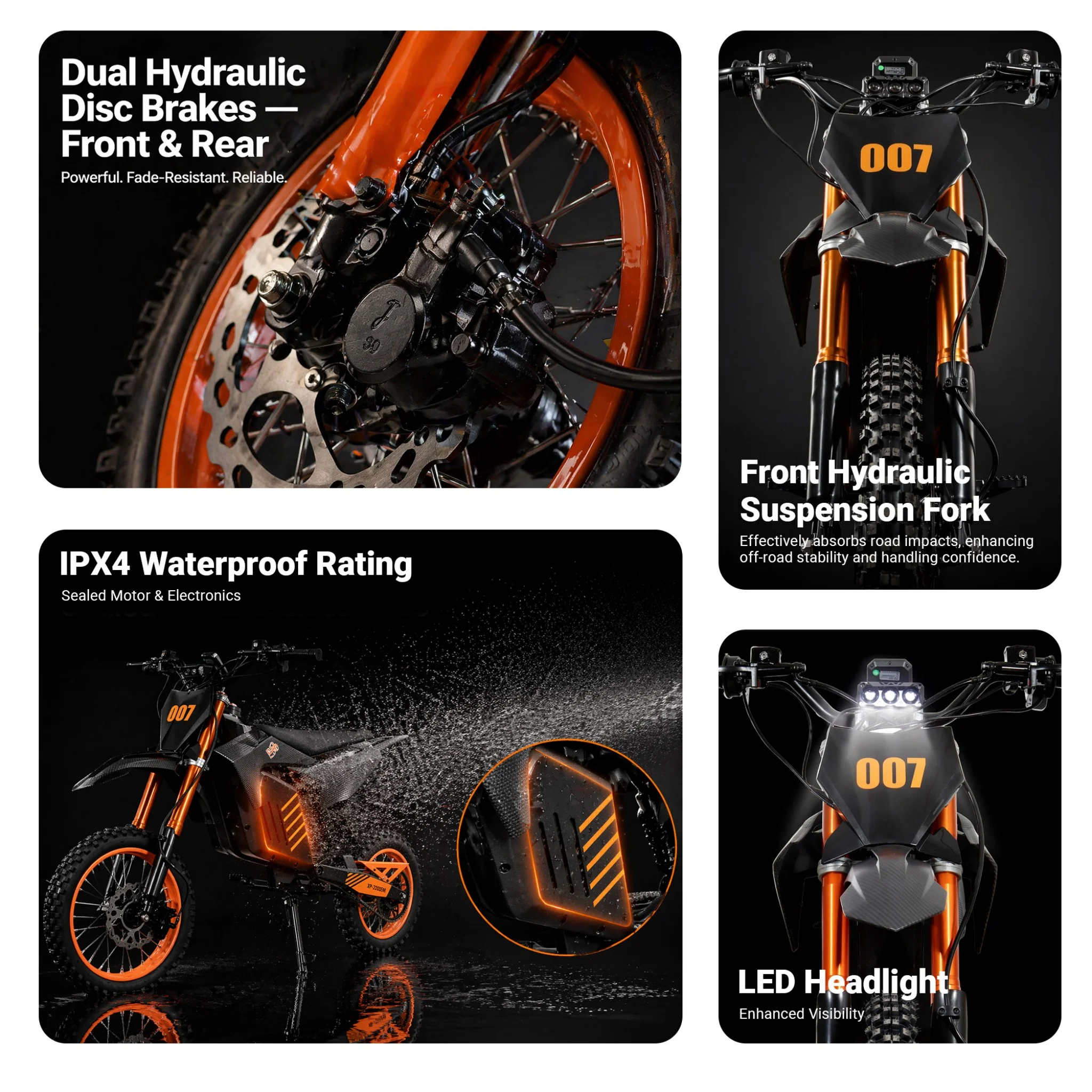 Free Shipping! X-PRO Drax Sport 2700W 48V 23AH Teens Adults Electric Dirt Bike with New Version LED Light! 14"/12" Wheels! - Image 5