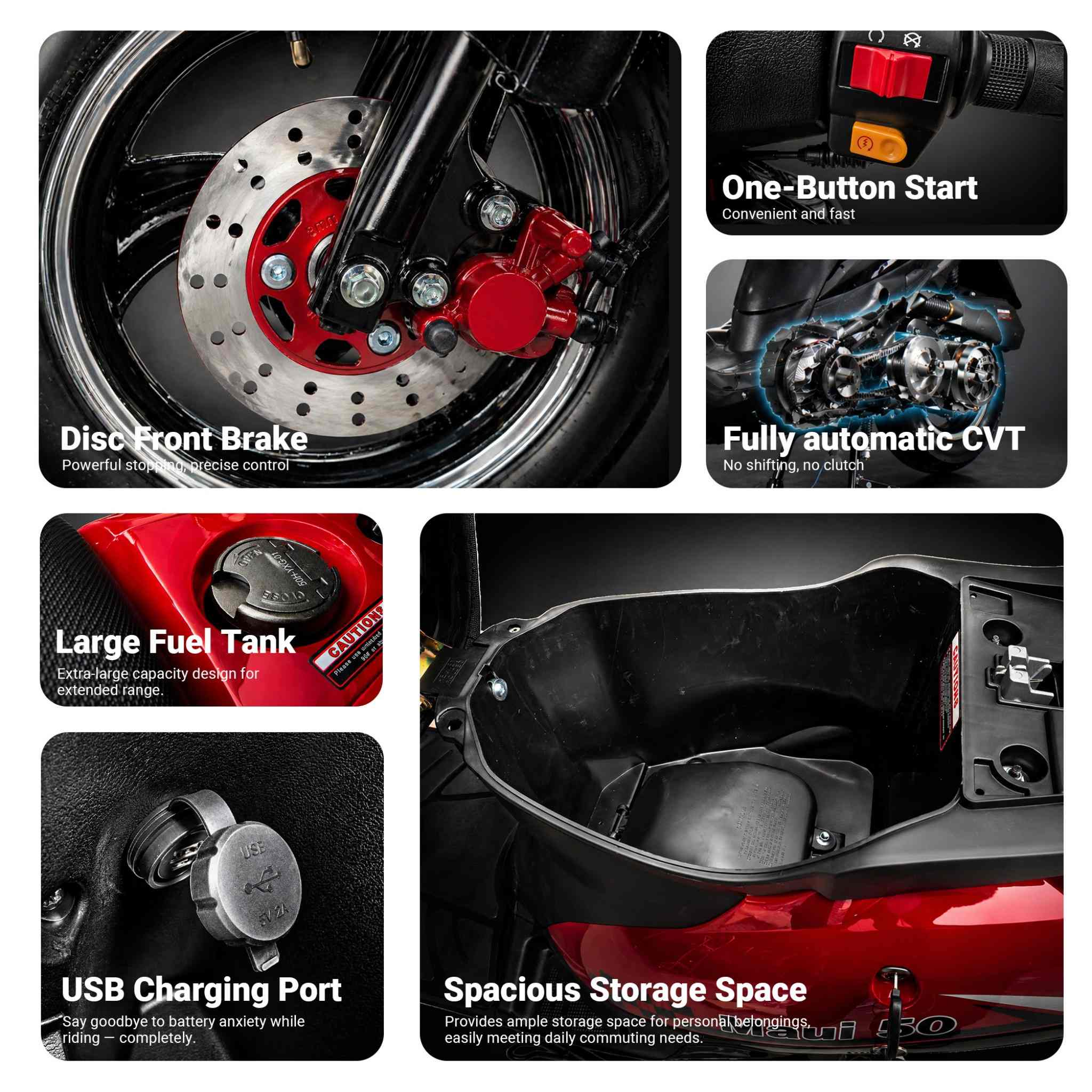 Free Shipping! X-PRO Maui 50cc Moped Scooter with 10" Aluminum Wheels, Rear Trunk, Electric/Kick Start! - Image 5