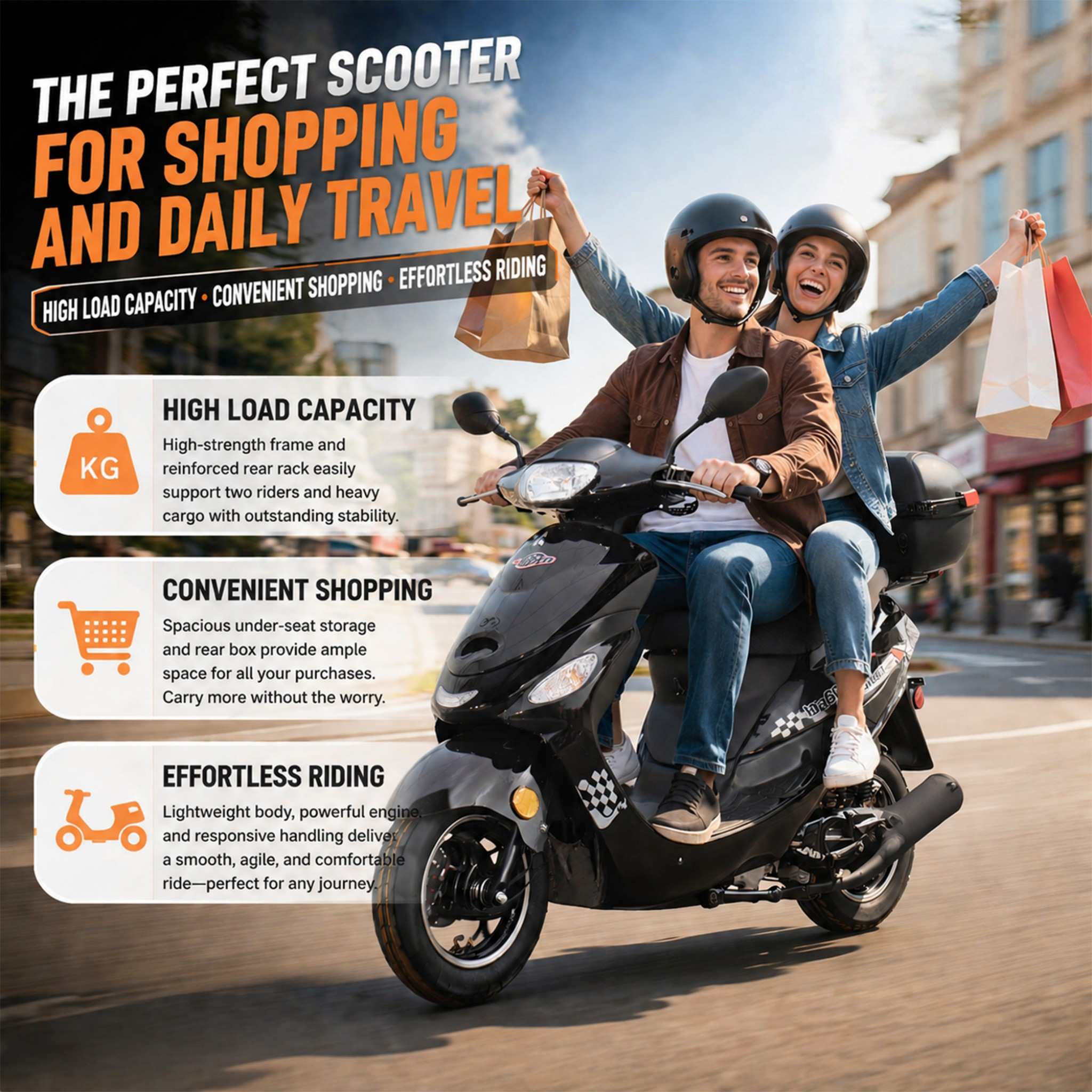 Free Shipping! X-PRO Maui 50cc Moped Scooter with 10" Aluminum Wheels, Rear Trunk, Electric/Kick Start! - Image 7