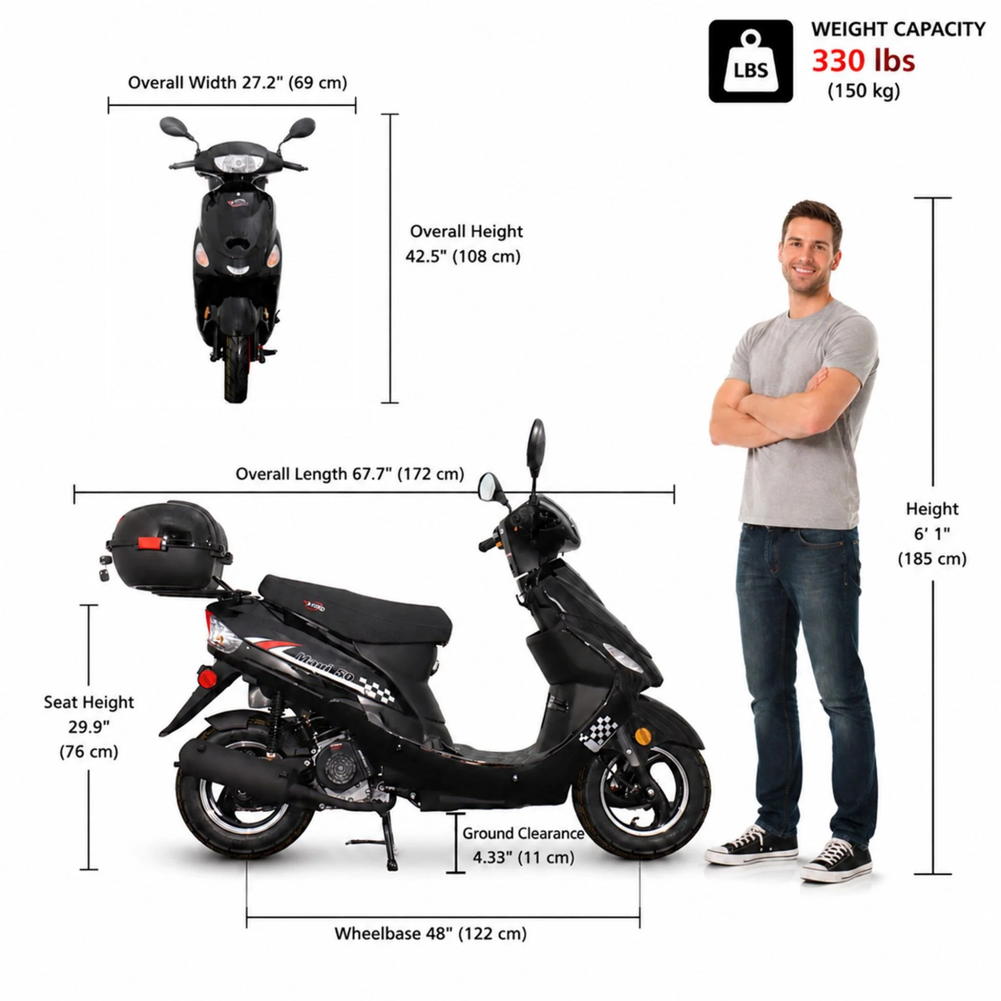 Free Shipping! X-PRO Maui 50cc Moped Scooter with 10" Aluminum Wheels, Rear Trunk, Electric/Kick Start! - Image 8